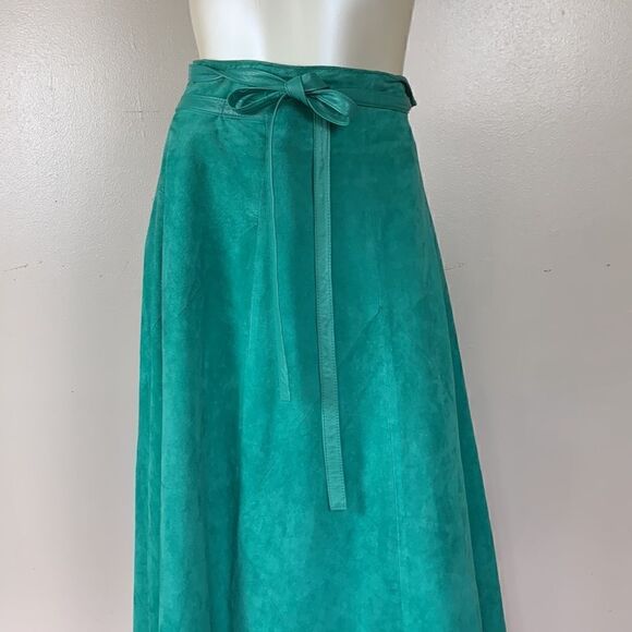GRUNSTEIN COUTURE Finland suede leather skirt size L XL green maxi luxury - Picture 3 of 13